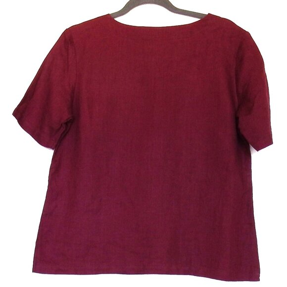 Custom Etsy Linen Top, Made in Lithuania, MEDIUM, Short Sleeve, Burgundy - Picture 4 of 6